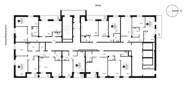 3-комнатная, 81.1 м², жилая: 78.3 м², кухня: 8.1 м²