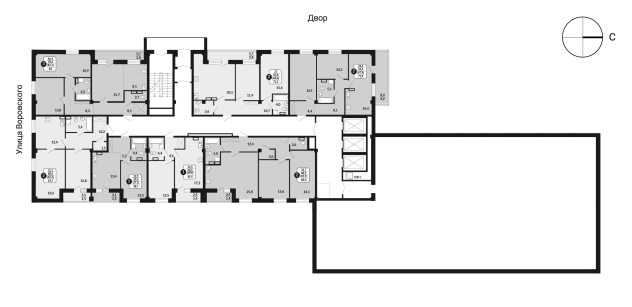 2-комнатная, 62.1 м², жилая: 60.6 м², кухня: 12.4 м²